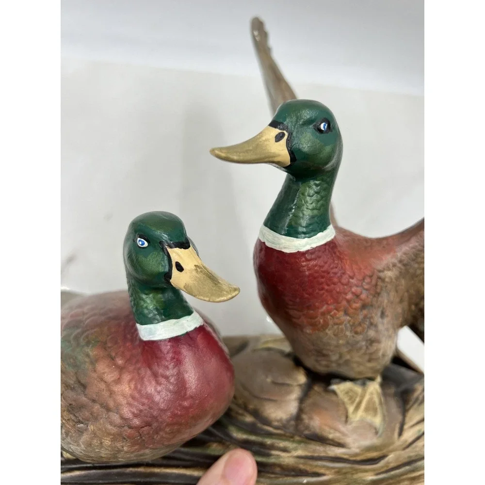 Vintage 1983 Mallard Duck Figurine Pair Hand Painted Ceramic Shupe Signed 13